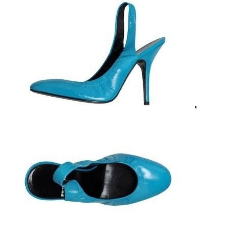 NIB $930 Pierre Hardy Turquoise blue kid leather slingbacks Size IT 38.5 US 7.5
